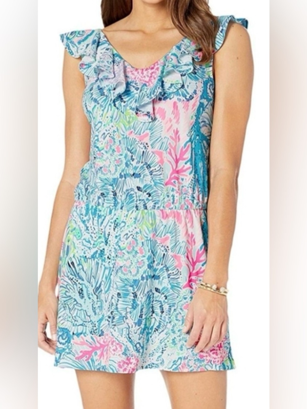 Lilly Pulitzer Alessa Romper XL Sink or Swim Ruffle V-Neck Coastal
